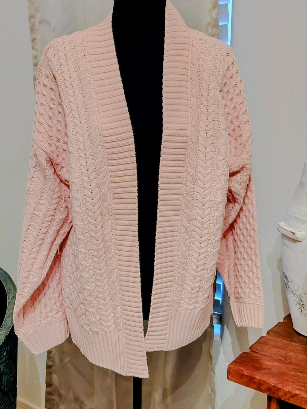 dip Dusty Pink Cable-Knit Open Cardigan
